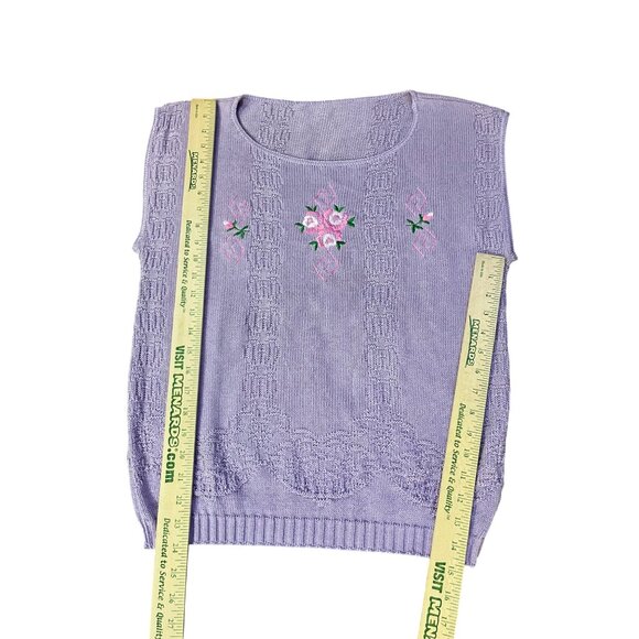 Vintage JC Penney Sweater Womens M/L Purple Knit Floral Embroidered USA - Picture 7 of 10